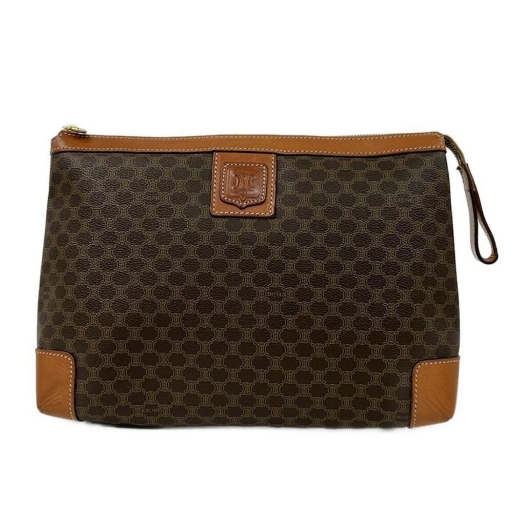 Celine Second Bag Macadam Pattern Dark Brown X Be… - image 1